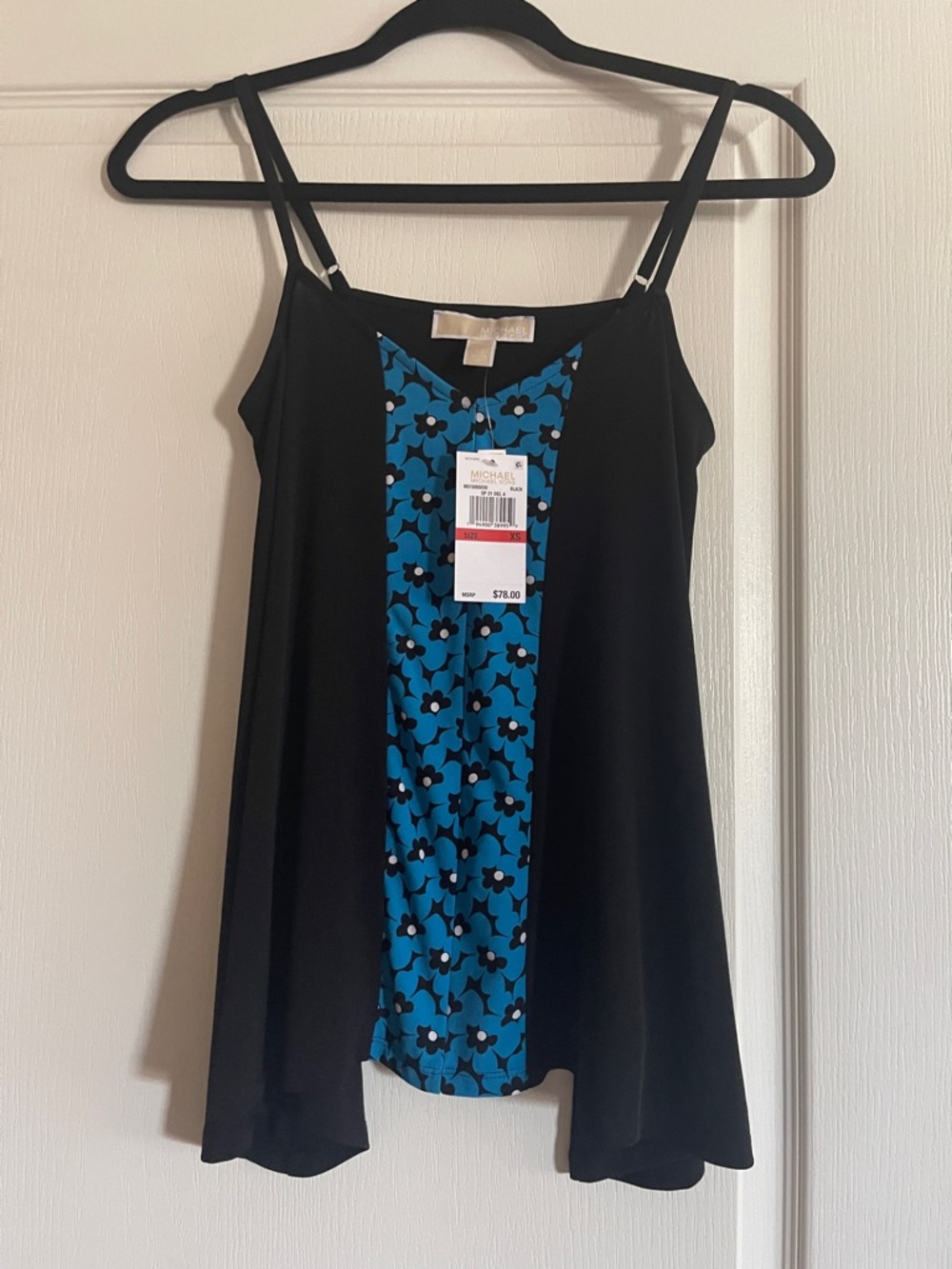 NWT Michael Kors Black Tank Top with Blue Floral Panel